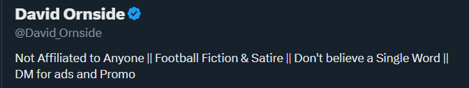 capnharsha's tweet photo. @EmmanuelCl71145 @David_Ornside I mean his bio says "Dont believe a single word" 😭 https://t.co/EZbotKsbHP