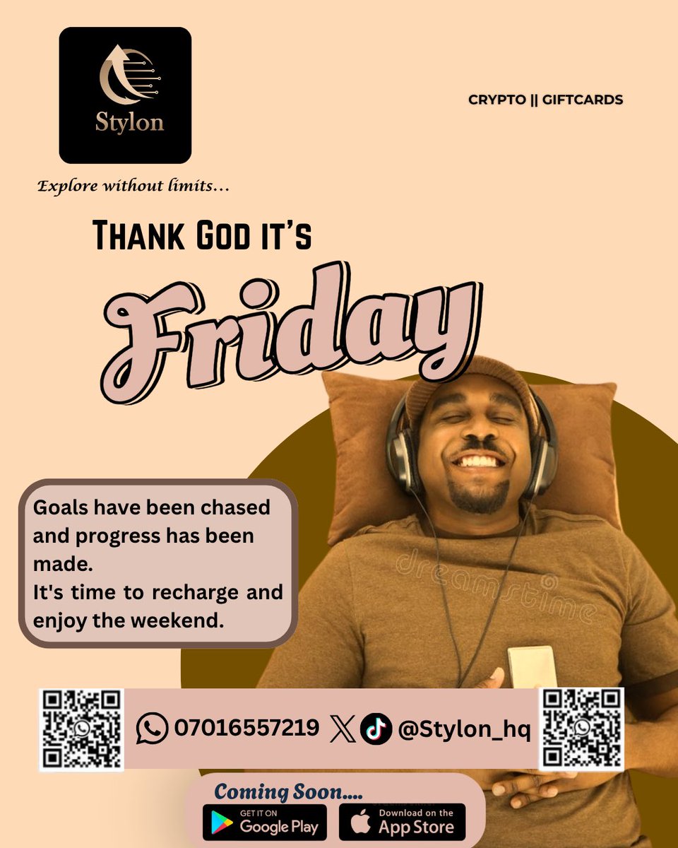 Stylon_hq's tweet photo. Every step forward counts. 💪
        This week, you showed up, chased your goals, and made progress. Now it’s time to recharge because next week’s opportunities are waiting.
       Enjoy your weekend, and remember; Stylon is your trusted partner for seamless Crypto & Gift Card transactions, 24/7.
