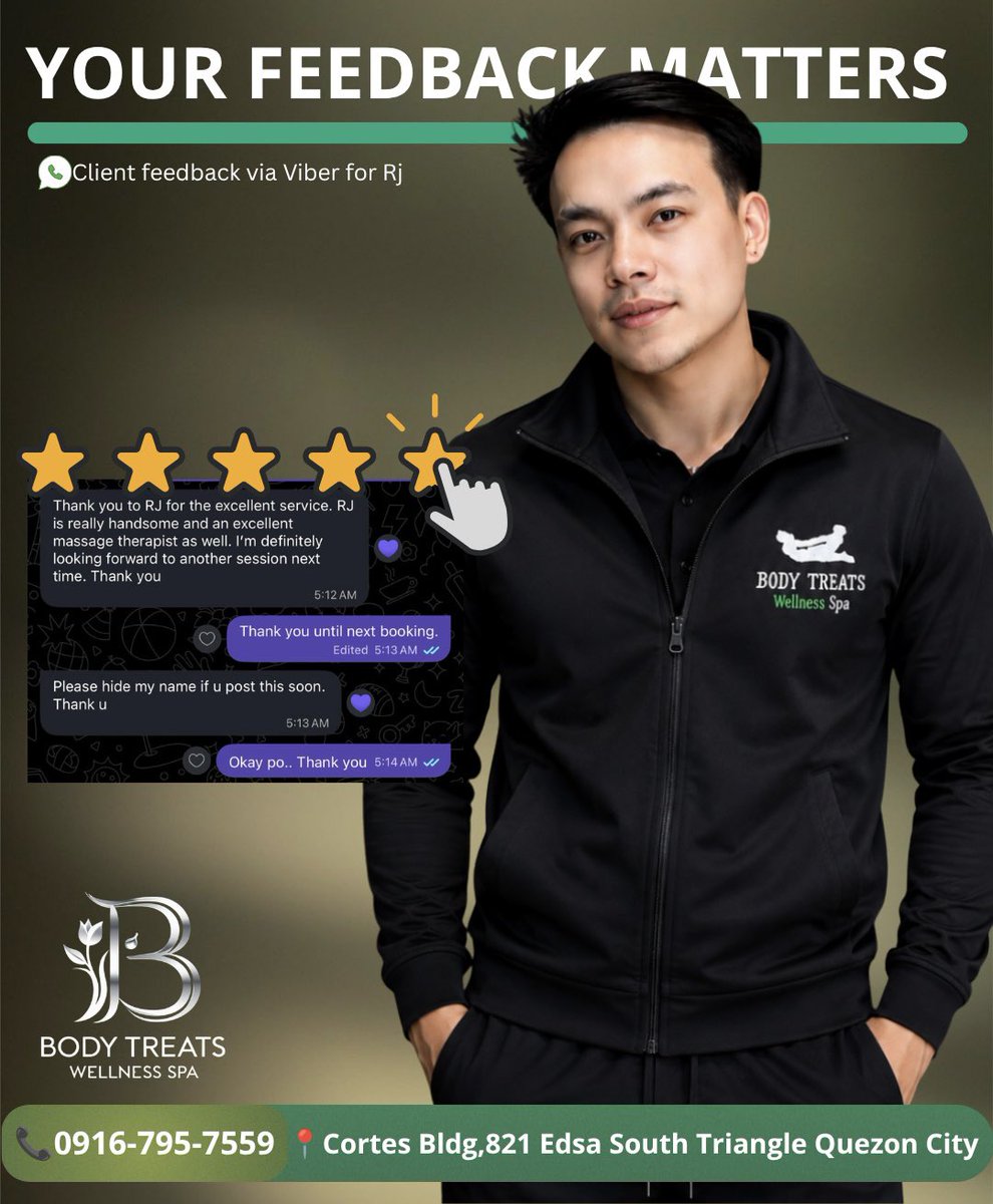 btwsreviews's tweet photo. 💚 Another round of positive client feedback for Rage &amp; RJ!

Thank you for consistently delivering a relaxing and satisfying wellness experience. Keep up the great work!

#ClientFeedback #BodyTreats #Wellness https://t.co/kd1vdmWvUz