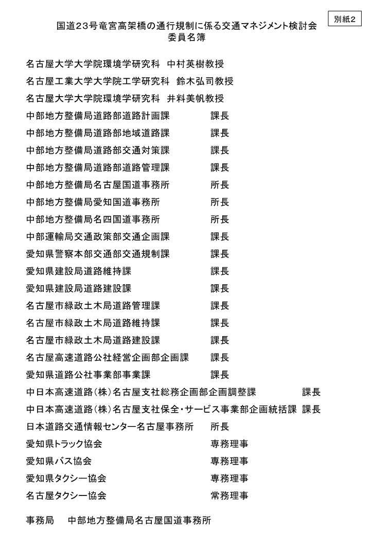mlit_meikoku's tweet photo. 国道23号名古屋市港区竜宮町における上下線規制による周辺の交通状況を把握し、適切な交通案内や情報提供を行い、当該規制の影響を最小とするため、有識者、行政、交通事業者等で構成される「国道２３号竜宮高架橋の通行規制に係る交通マネジメント検討会」を設置し、第１回の検討会を開催しました。 https://t.co/Ht3iWhAQRC