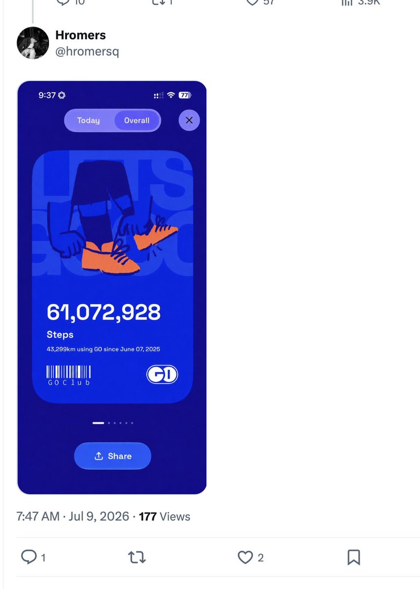 KevTec24's tweet photo. @HeyFromPeter @align_all @goclub_app other people as well. This would be 153,000 steps a day using your math, but you gotta remember it takes data from apple health. https://t.co/MZUDHgsE2C