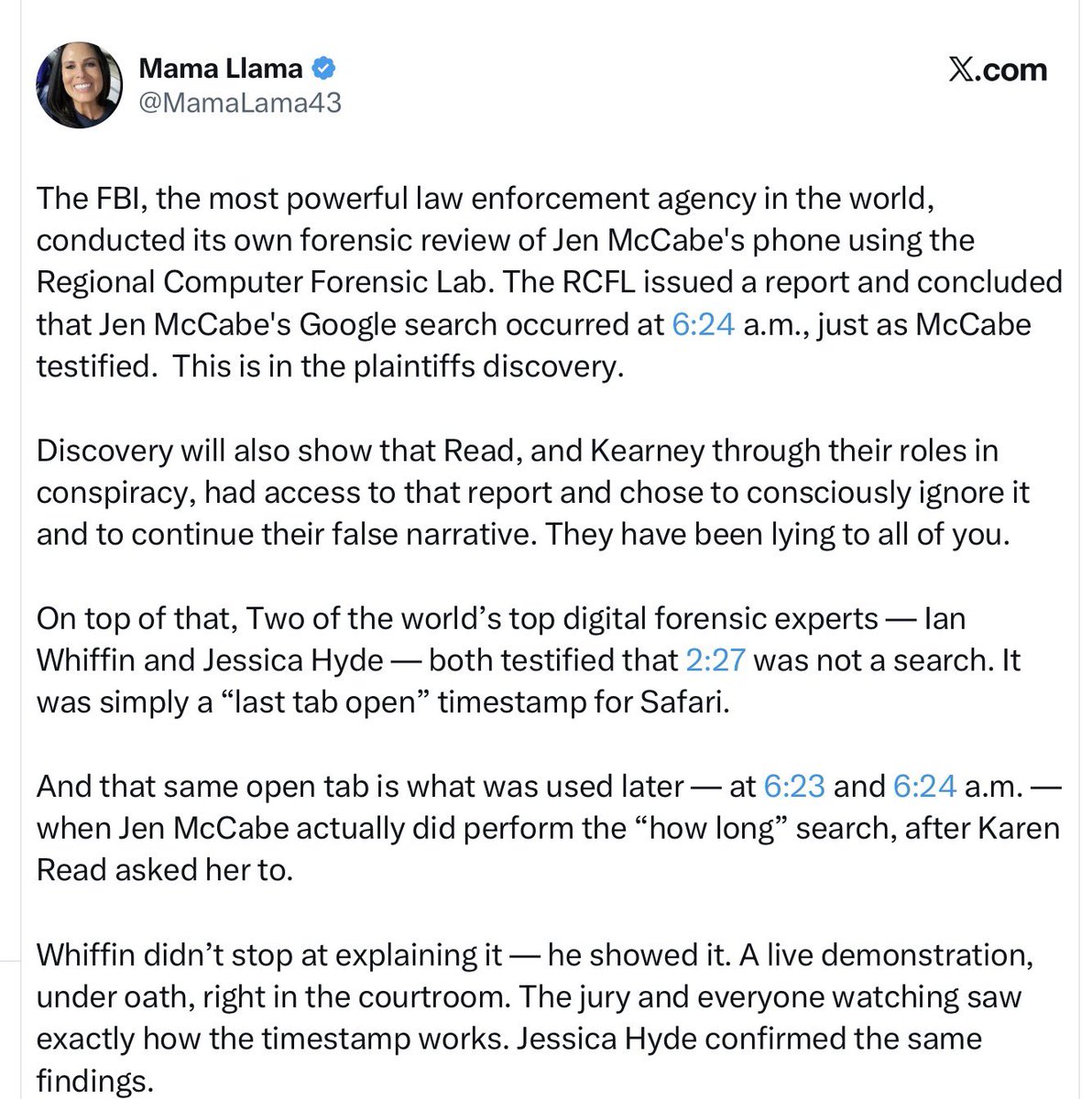 Crowley7Neil's tweet photo. Only person that said Karen Read asked to Google anything, is Jen McCabe, Kerry Roberts lied about hearing this, then back tracked.  Also, the FBIs own experts testified for the defence in two trials, one saying, in open court JOK was not hit by a car… #karenread https://t.co/aCfX1uqXOP