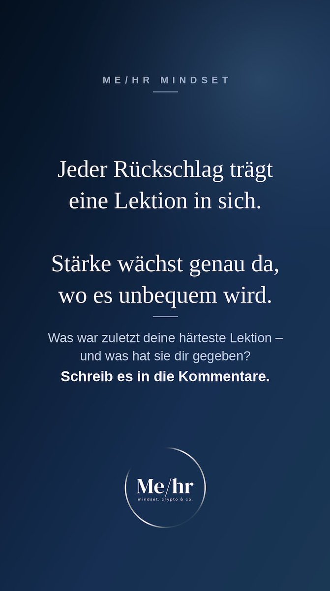masteringweb3's tweet photo. 🔥 Nicht das Leben macht dich stärker. Deine Haltung dazu tut es.
»Wenn man alles, was einem begegnet, als Möglichkeit zu innerem Wachstum ansieht, gewinnt man innere Stärke.« – Jetsün Milarepa
Jeder Rückschlag trägt eine Lektion. Jedes Nein bringt dich näher an dein Ja. Jede schwere Phase formt den Menschen, der du wirst.
Stärke fällt nicht vom Himmel. Sie wächst genau dort, wo es unbequem wird.
Ich hab lange gedacht, ich müsste warten, bis die Umstände passen. Falsch. Die Umstände passen nie. Gewachsen bin ich immer dann, wenn ich das genommen habe, was gerade da war – und was draus gemacht habe.
Das, was dich heute nervt, kann morgen dein Fundament sein. Du entscheidest, wie du hinschaust.
Was war zuletzt deine härteste Lektion – und was hat sie dir gegeben? Schreib es in die Kommentare. 👇
Matthias – me/hr Akademie
#mehrmindset #meinweg #mehrakademie #innerestärke #wachstum #haltung