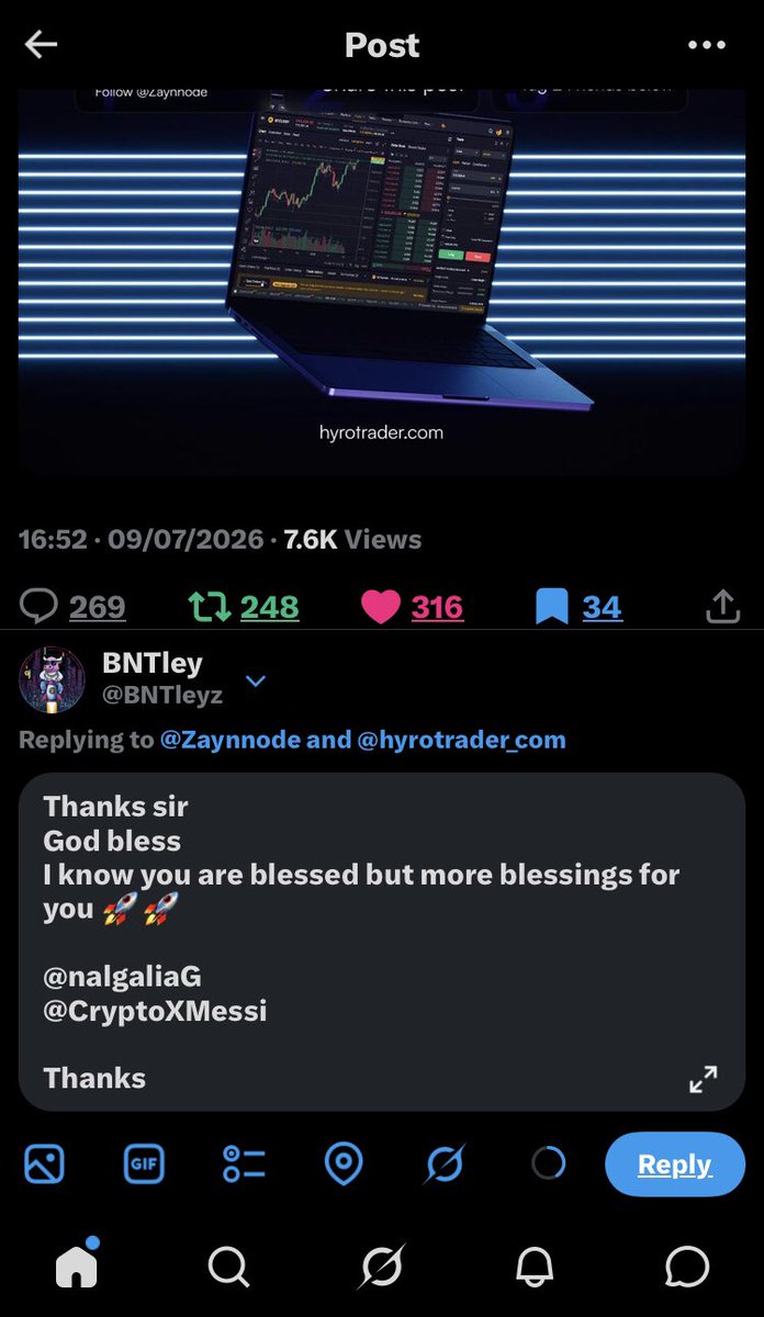 BNTleyz's tweet photo. @Zaynnode @hyrotrader_com Thanks sir 
God bless 
I know you are blessed but more blessings for you 🚀🚀

@nalgaliaG 
@CryptoXMessi 

Thanks https://t.co/GzNU4JVNXX