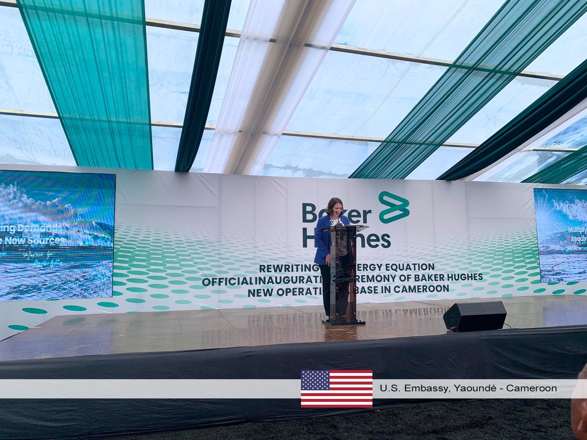 USEmbYaounde's tweet photo. The recent inauguration of @bakerhughesco new operational site in Douala showcases the power of U.S. investment in Cameroon’s energy future and reflects our strengthening economic ties.  

By bringing cutting-edge technology and expertise, American companies drive innovation, helping Cameroon enhance energy efficiency, safety, and supply chain resilience—vital steps toward long-term economic growth. 🇺🇸🫱🏼‍🫲🏾🇨🇲

#USinCameroon #ResponsibleInvestment #EnergySecurity #EnergyInnovation
