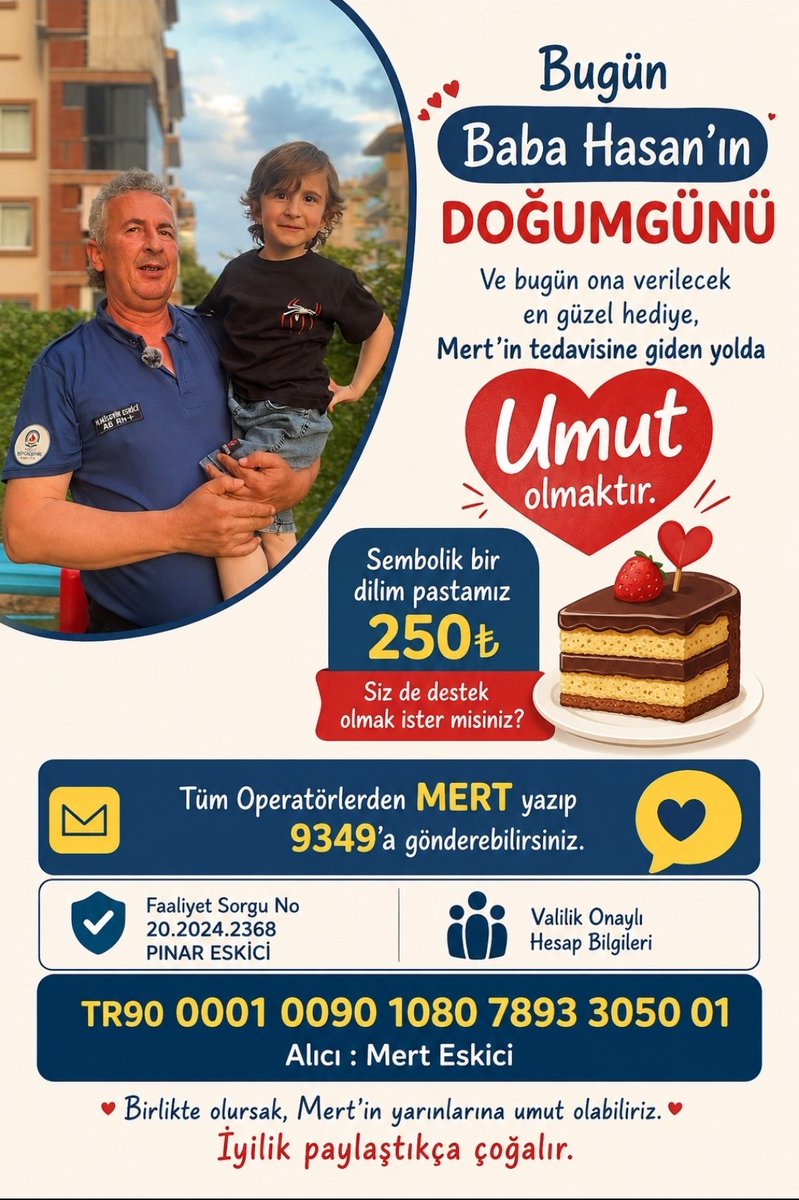 dmd_merteskici's tweet photo. Bugün Dmd Hastası Mert'in babasının doğumgünü ve en güzel hediye Mert'e umut olmak! Siz de az çok demeden destek olur musunuz?

#LGS2026 #FileninSultanları Hayırlı Cumalar #AliİsmailKorkmaz  Vargas Cansu LGS Sonuçları Açıklandı https://t.co/pCBWyCNy3n