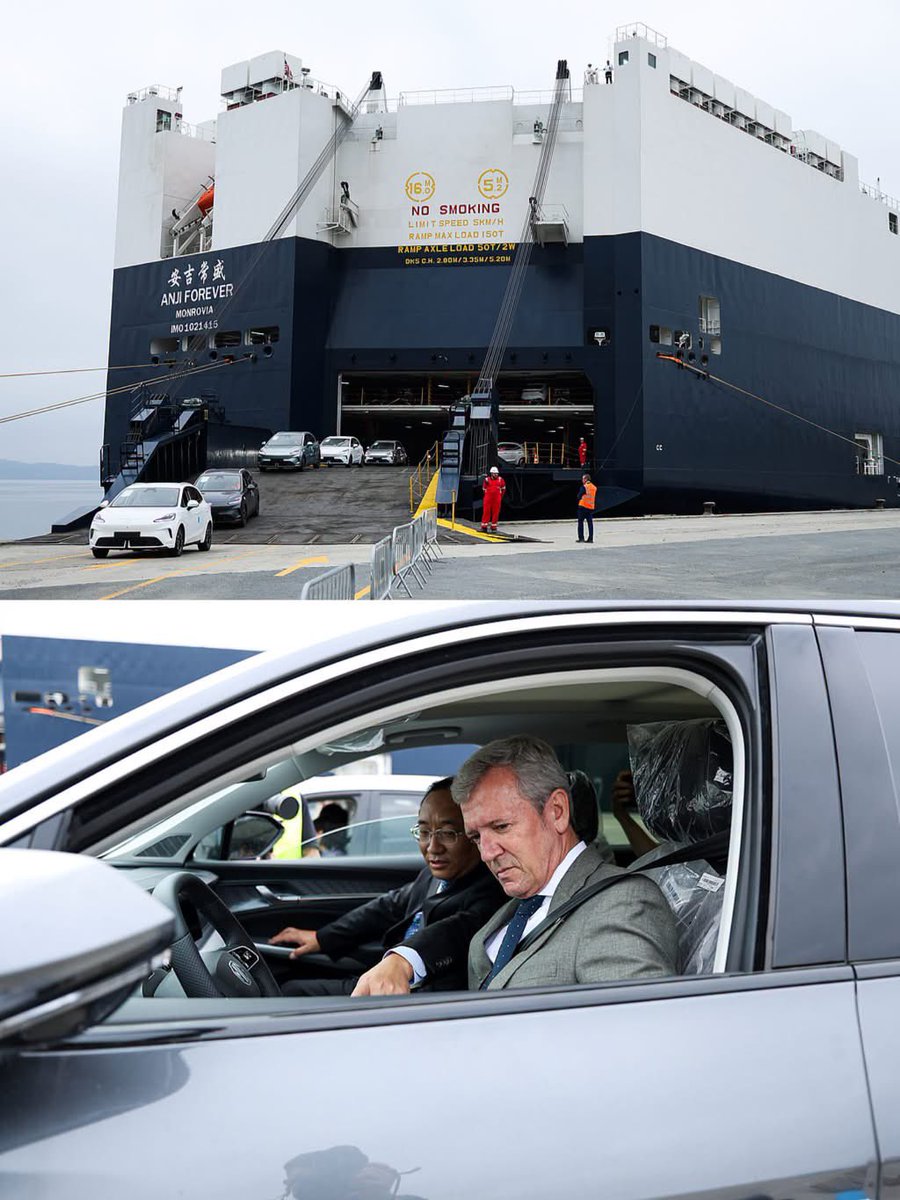 ShanghaiEye's tweet photo. The #SAICMotor vessel during the official and institutional reception ceremony for the first car carrier belonging to the Chinese automotive giant #SAIC Motor, on 9 July 2026, in Ferrol, A Coruña, Galicia, #Spain.
#ChinaNEV https://t.co/PINrVVAPVS