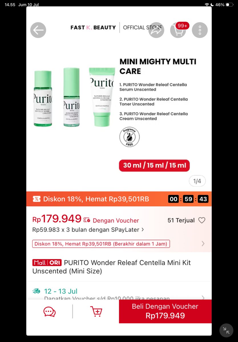 zulfaaaaenef's tweet photo. WTS PURITO Wonder Releaf Centella Mini Kit Unscented 60ml | Kit Perawatan Kulit Sensitif | Travel Friendly 110k bisa shopee new segel exp 2028 https://t.co/bz9P3UGIVt