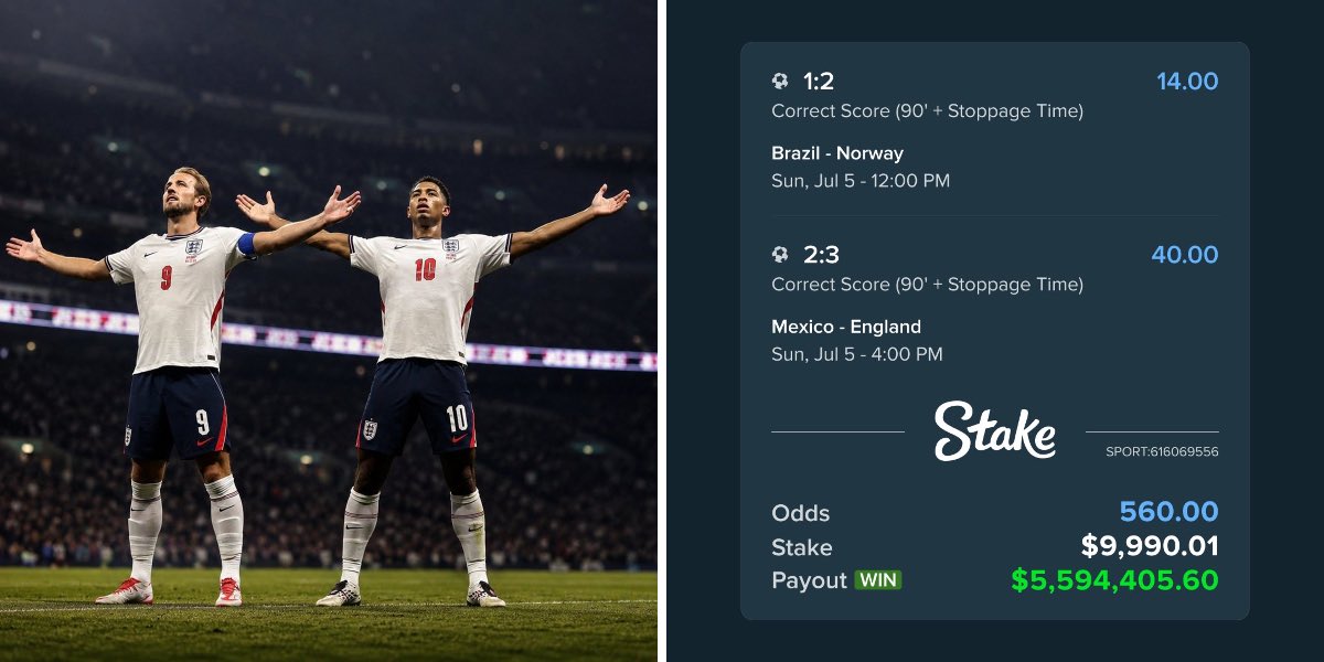 ydk_master's tweet photo. NOW @Trainwreckstv won 5 MILLION DOLLARS with Stake by nailing the exact scorelines between Brazil vs Norway and Mexico vs England. Really Amazing 🤩. 🤯 https://t.co/did3ePmKPL