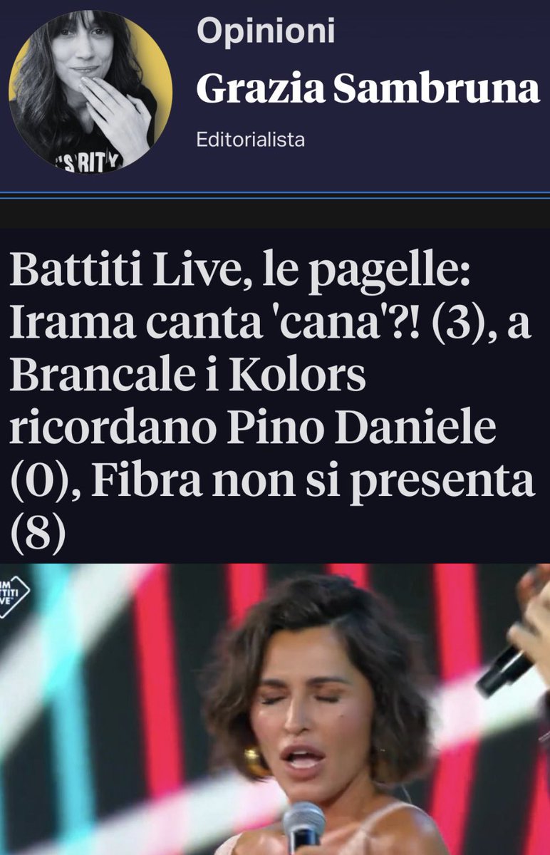 LaSambruna's tweet photo. #Buongiorno, mia #pagelle #TimBattitiLive: Irama canta ‘Cana’?! (3), a Brancale i Kolors ricordano Pino Daniele (ma è legale?), Fibra manco si presenta (8), Samurai Kay abbraccia alberi, anche i pioppi (4), Malgy si “sciufferebbe” per Lady Gaga (7.5) ➡️ https://t.co/93uek9nfKt https://t.co/PgWxeO4gjH