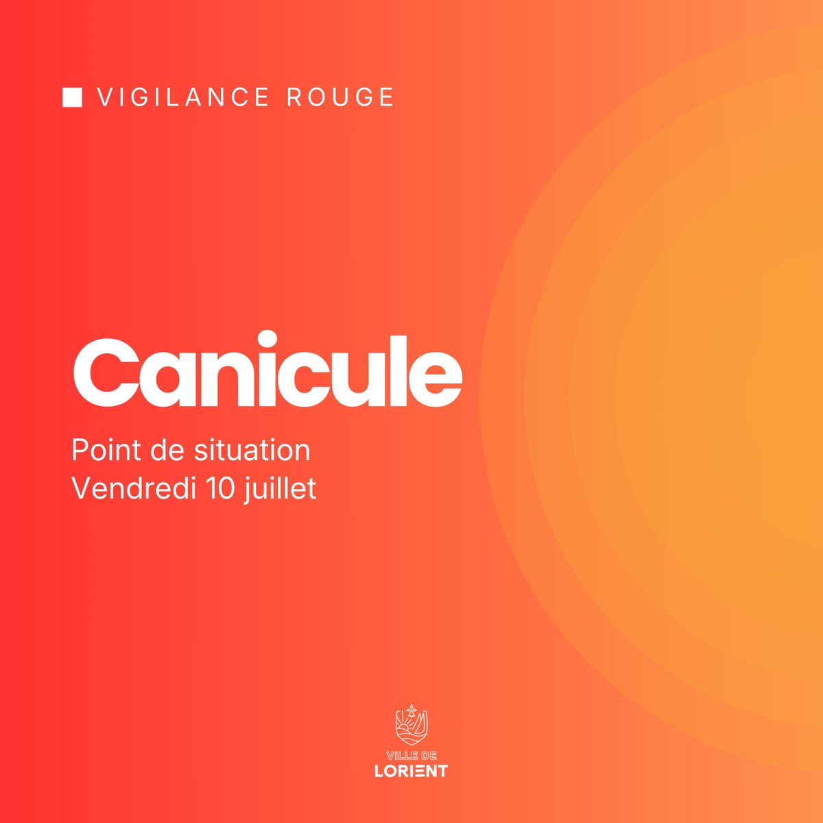 VilledeLorient's tweet photo. 🌡️ #CANICULE | Vigilance rouge à partir de 12h

La Ville de #Lorient adapte son dispositif :
▸ Lieux frais ouverts de 14h à 18h
▸ Centre aquatique du Moustoir : accès gratuit maintenu
▸ Équipements sportifs fermés

➕ d'infos : https://t.co/PzZwoS2BYN https://t.co/vtacC9FAoj