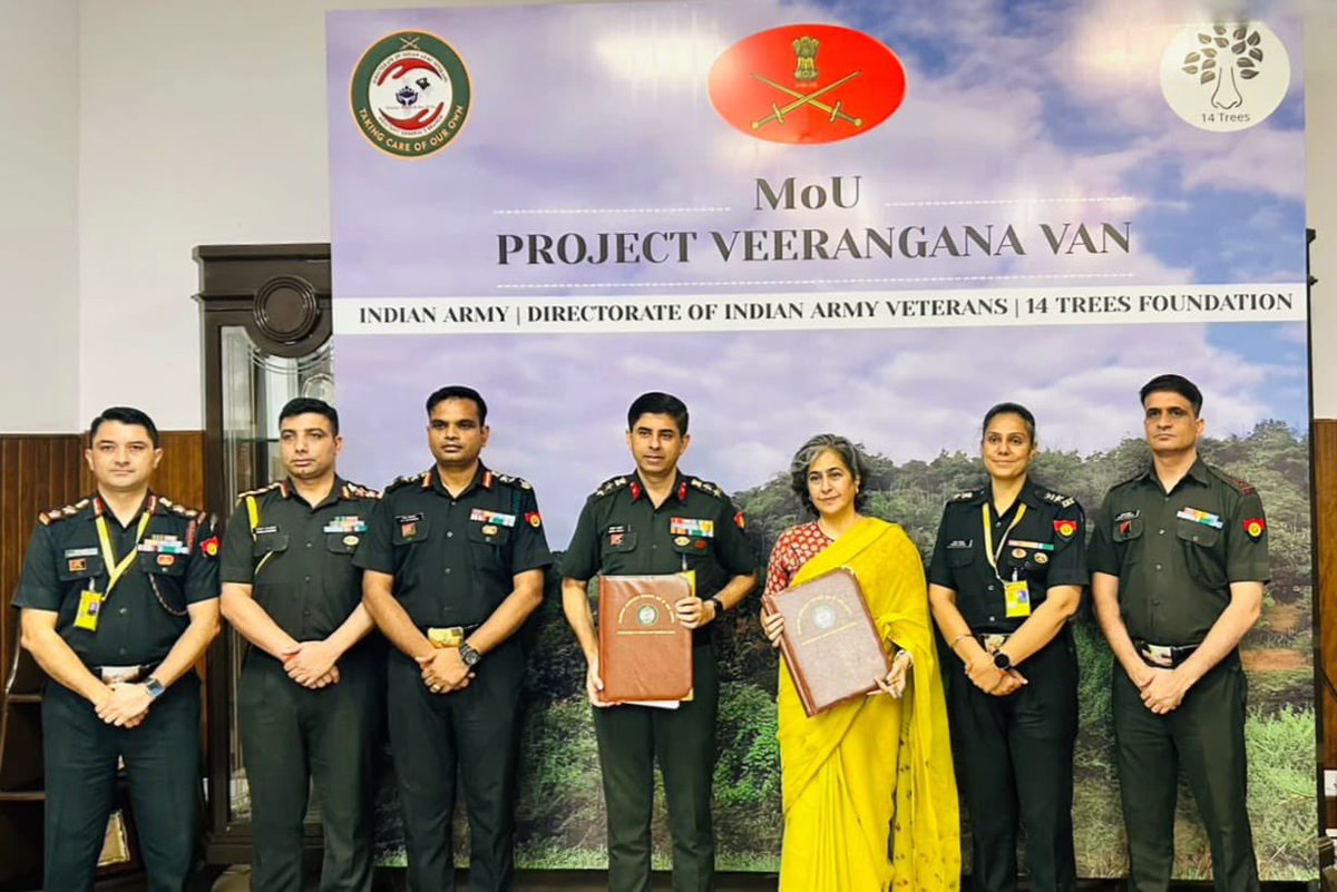 DIAV20's tweet photo. 🇮🇳🌳 Project Veerangana Van: Where Valour Takes Roots 🌳🇮🇳

The Directorate of Indian Army Veterans (@DIAV20 ), in partnership with 14 Trees Foundation, has launched Project #VeeranganaVan — a unique initiative where #VeerNaris and #WarWidows honour their brave-hearts by planting 🌱 living memorials.

🌳 Every tree symbolises #Courage #Sacrifice #Resilience #EternalRemembrance, ensuring that the legacy of our heroes continues to flourish for generations.

🤝 DIAV remains steadfast in its commitment to Recognising, Supporting and Empowering #VeerNaris, reaffirming that the #IndianArmy stands shoulder-to-shoulder with the families of its fallen heroes.

🌿 14 Trees Foundation, led by Pravin Bhagwat and represented by Dr. Shubha Tripathi, Project Head – #Veerangana Van, brings its expertise in community-driven afforestation and environmental stewardship to this meaningful endeavour.

💚 Together, DIAV and 14 Trees Foundation are planting more than trees—they are nurturing remembrance, resilience and hope.

🇮🇳 A tribute that grows… A legacy that lives forever.

#ProjectVeeranganaVan 
#VeerNari 
#IndianArmy 
#NeverForgotten 
#LivingMemorials 
#NationFirst 
#HarPedShaurya 
#GreenLegacy 
#Remembrance 
#EnvironmentalStewardshipx

@adgpi 
@OfficialAwwa