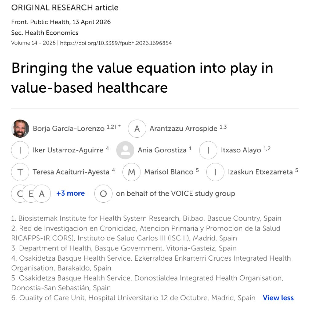 AESeconsalud's tweet photo. 📕 #DelTallerAlaImprenta de #EvaluAES
Garcia-Lorenzo, B., Arrospide, A., Ustarroz, I., Gorostiza, A., Alayo, I., ... & Fullaondo, A. Bringing into play the value equation in value-based healthcare. Frontiers in Public Health, 14, 1696854.
🔗 https://t.co/w9Gtjgy2PW https://t.co/NdAB08GUl1