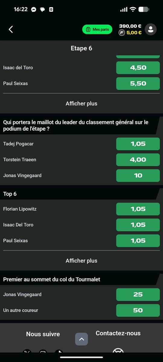 alex_6lab's tweet photo. Hier @UnibetFrance propose en live un bet premier au sommet du Tourmalet avec comme choix Jonas Vingegaard ou un autre coureur. Je parie donc sur un autre coureur et Tadej Pogacar arriva en premier. On me compte mon pari perdant et on me ment dans le chat pour le justifier https://t.co/mqYCXhgWxA