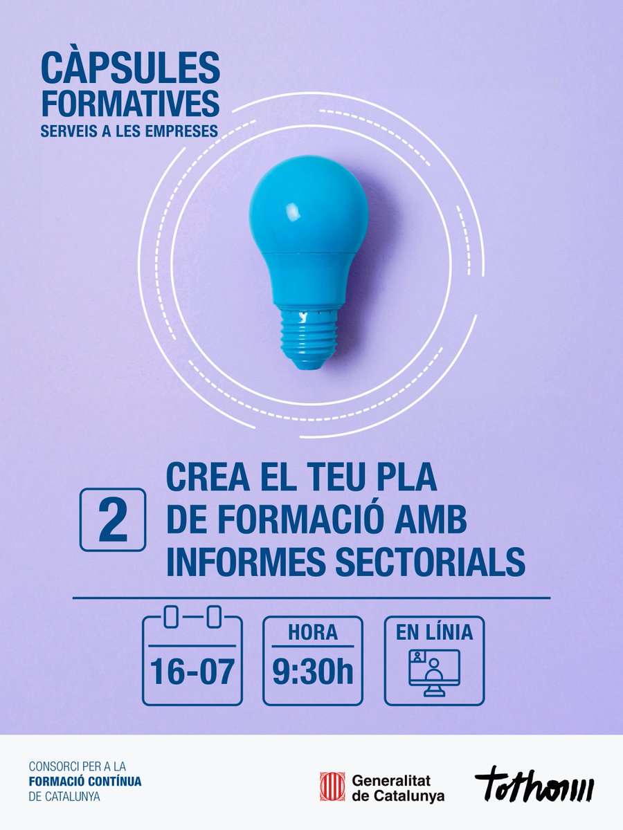 fpo_continua's tweet photo. 💡 Vols elaborar un pla de formació adaptat a les necessitats reals del teu sector? 

Participa en la càpsula formativa "Crea el teu pla de formació amb informes sectorials". 

Inscriu-t'hi 👉  https://t.co/mRMxx0l8or

#Càpsula #Formació #Empreses https://t.co/MYIrosEo5K