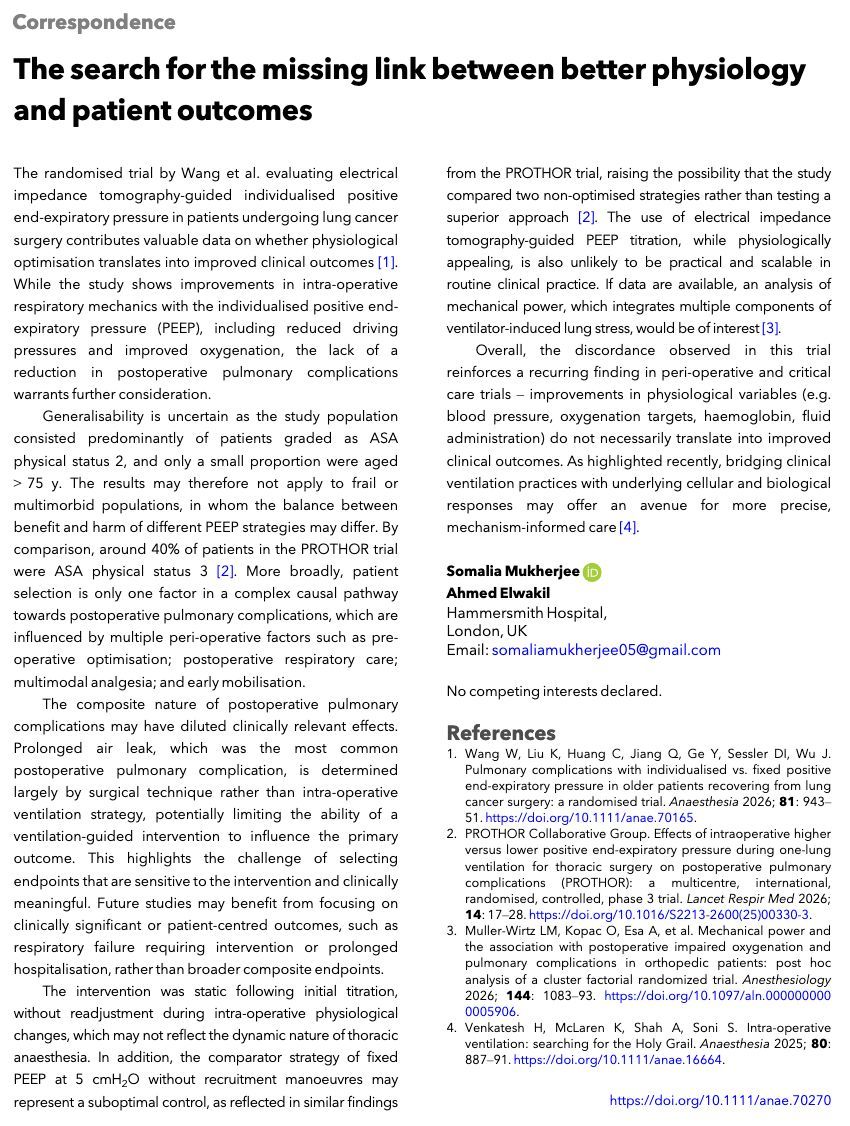 Anaes_Journal's tweet photo. ...the discordance observed in this trial reinforces a recurring finding in peri-operative and critical care trials – improvements in physiological variables (e.g. blood pressure, O2 targets, Hb, fluids) do not necessarily translate into improved clinical outcomes...

#anaesthesia #MedTwitter

https://t.co/LQMhbdyzoR