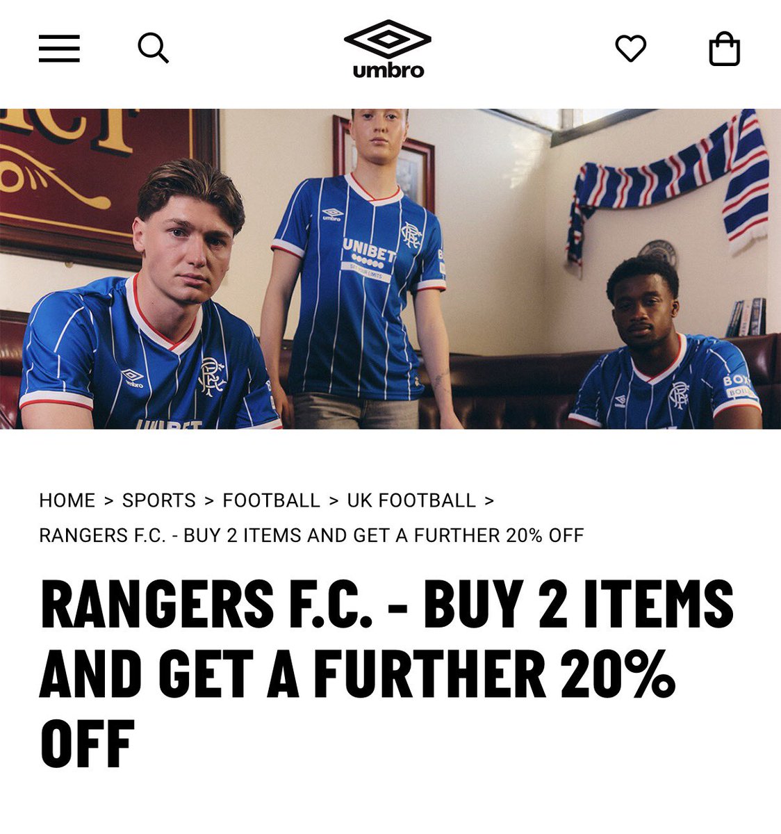 RFC_Michael_'s tweet photo. 🆕 @umbro are currently offering 20% off all Rangers products when you buy two items. 

👇
https://t.co/mkqbFNL05u https://t.co/Vo4r1zEUeQ