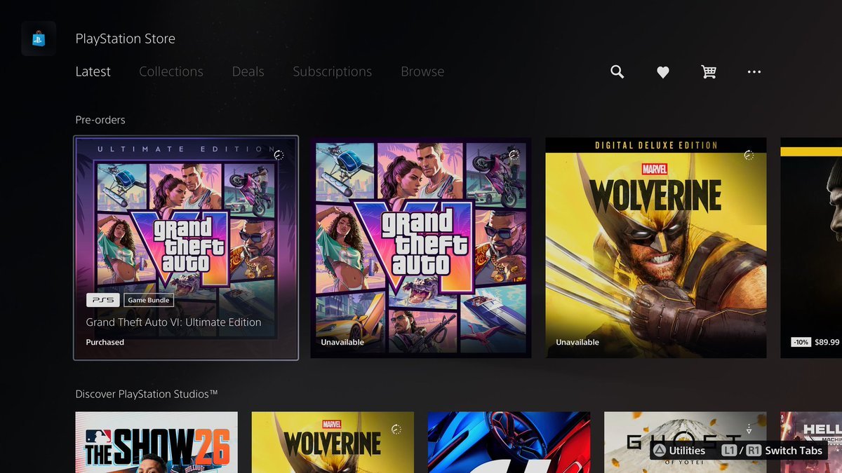 GamingCentral26's tweet photo. Grand Theft Auto VI is still the best pre ordered game on the Playstation store🔥

#GTAVI #Preorder https://t.co/3xD9xjN8Qp