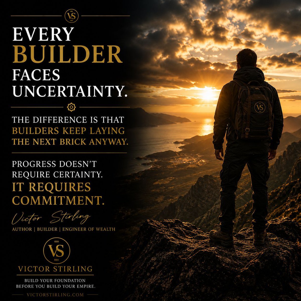 VictorStirlingX's tweet photo. Every builder faces uncertainty.

The difference is that builders keep laying the next brick anyway.

Progress doesn't require certainty

It requires commitment.

Victor Stirling

#VictorStirling #BuilderMindset #Discipline #Success #Legacy #WealthByDesign #OneCogAtATime #Purpose https://t.co/Lzp4hBGJBG