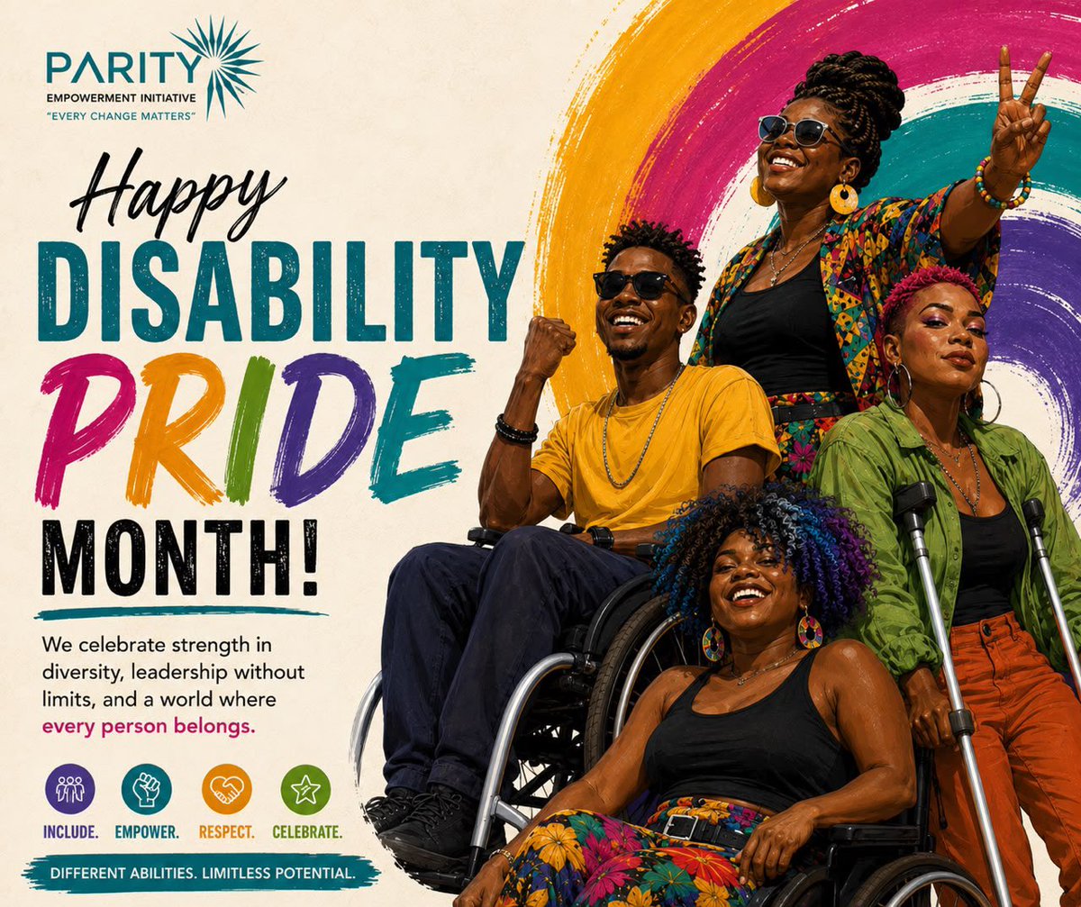 parity2025's tweet photo. This Disability Pride Month, we celebrate strength, resilience, and the power of inclusion. Every person deserves equal opportunities, dignity, and the freedom to thrive. Together, letโs build a world where every ability is valued. โฟโจ #DisabilityPrideMonth #EveryChangeMatters https://t.co/ZRqkmGyY4L