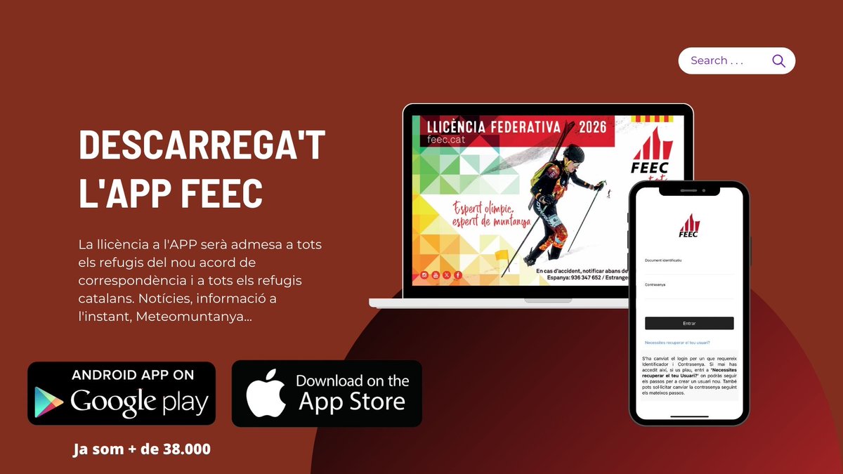 FEEC_cat's tweet photo. Descarrega't l'APP i porta sempre la #FEEC amb tu.
✅ Targeta federativa
✅ Actualitat
✅ Avantatges federats
📲 Android ➡️https://t.co/ggmi0rvAt5
📲 iOS ➡️https://t.co/y24fK4tTYN
#sentlamuntanya #sommuntanya #feectotlany https://t.co/Pd0lVP9U7U