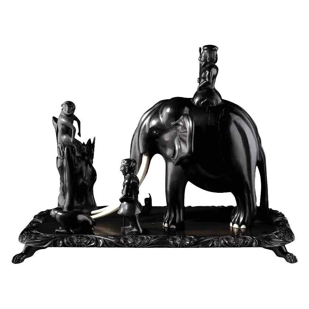 Fine_Antiques's tweet photo. Striking Indian ebony carved group — intricate detail and rich patina make this sculptural ensemble a timeless centrepiece for #HomeDecor or a collector of #antiques. Perfect for adding dramatic warmth and history to any room. #Antiquefurniture Tap the link in bio. https://t.co/vFSsyUVP0s
