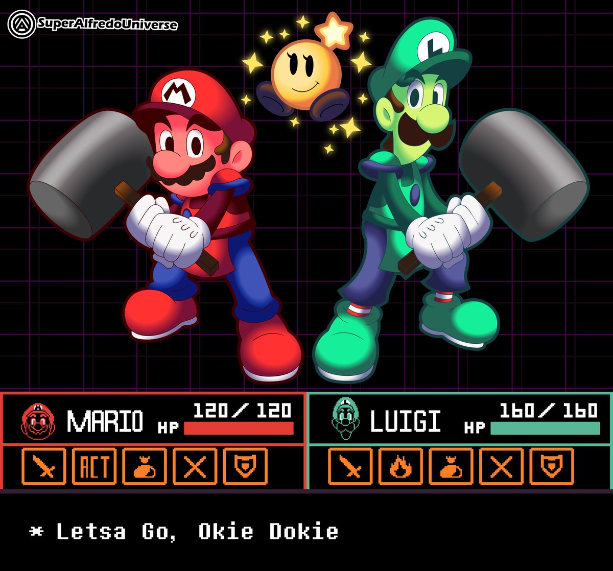 SuperAlfredoUn1's tweet photo. It looks like the brothers want to fight.

#deltarune #MarioandLuigi #Nintendo #fanart #digitalart https://t.co/JgNalE2Qkq