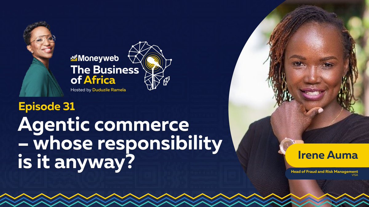 Moneyweb's tweet photo. [PODCAST] The future of shopping depends on more than smarter AI. Irene Auma of Visa tells Duduzile Ramela on #TheBusinessofAfrica why trust must come first.

#MoneywebPodcast

Listen to the full conversation here: https://t.co/SVNsA58SVK https://t.co/b6NUb3GrKW