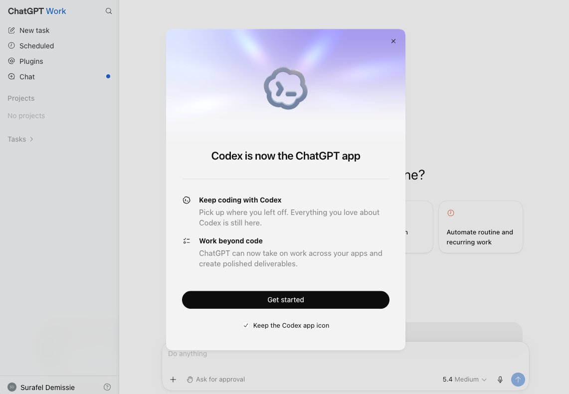 SurafelDem's tweet photo. I was in the middle of writing a deep dive on OpenAI Codex when the product story shifted again: Codex is now being folded into ChatGPT Work.

There’s a lot of noise, but there’s also a lot of opportunity. And in this space,  attention is a competitive advantage...🤔

#OpenAI #Codex #ChatGPT #ChatGPTWork