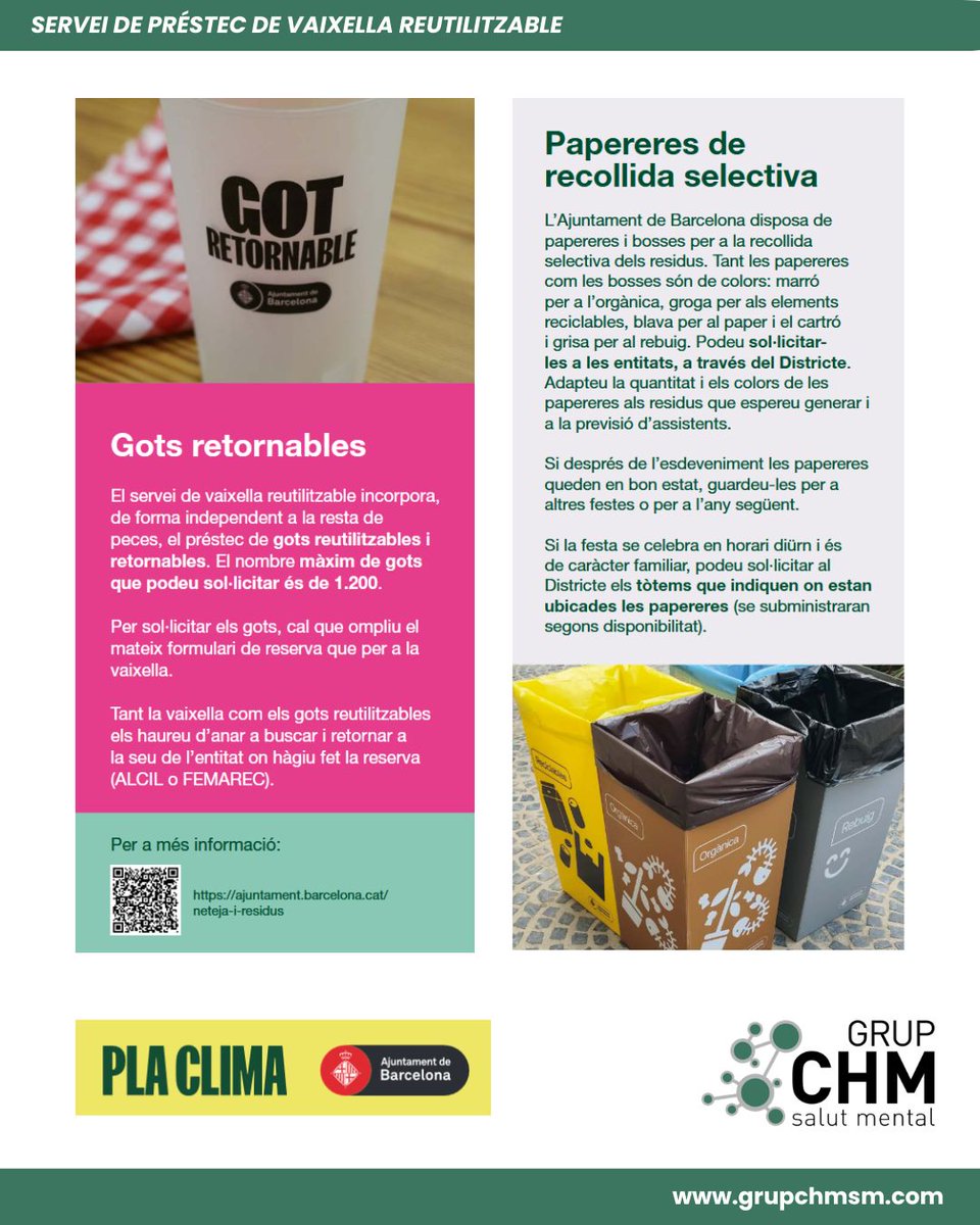 GrupCHMSM's tweet photo. ♻️Festes sostenibles amb el Servei de Préstec de vaixella d'ALCIL♻️

Amb el suport de @barcelona_cat i una de les mesures de govern de l’Ajuntament en l'impuls del Pla Clima.
🚀Un pas cap a la sostenibilitat en els esdeveniments

📲Més info: vaixella@alcil.es https://t.co/3B1NAH5IEr