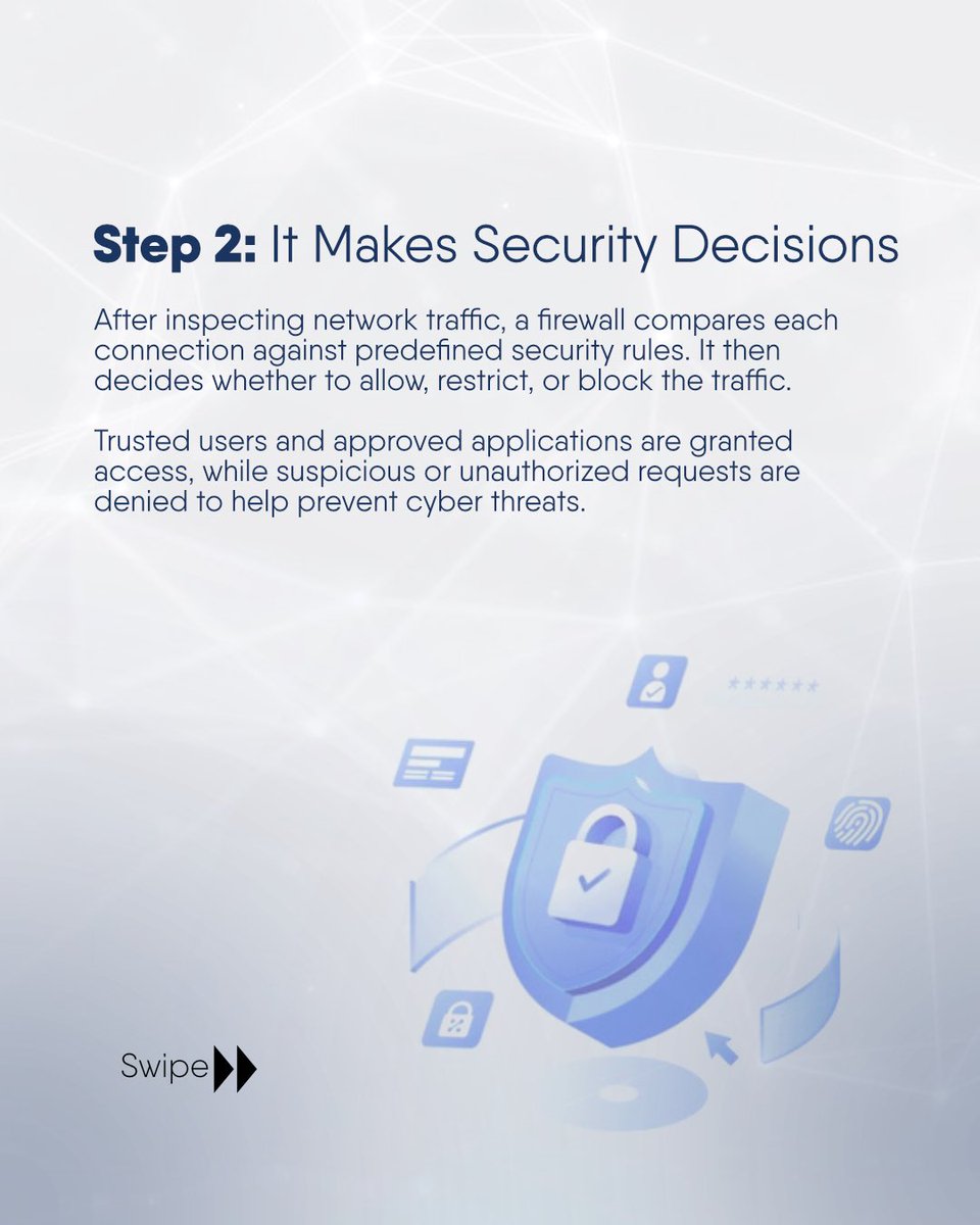 netfocuslimited's tweet photo. Most people know a firewall protects a network, but how does it actually work?

Swipe through to see how enterprise firewalls help protect your systems, data, and operations from evolving cyber threats.

📧 info@netfocusng.com
🌐 https://t.co/tjjFCW58mE

#netfocus #firewall https://t.co/m38SjsmNvM