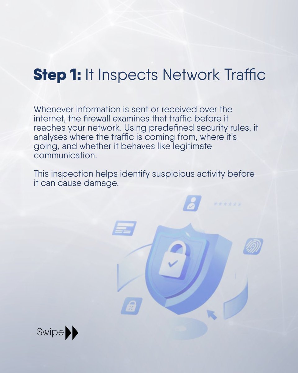 netfocuslimited's tweet photo. Most people know a firewall protects a network, but how does it actually work?

Swipe through to see how enterprise firewalls help protect your systems, data, and operations from evolving cyber threats.

📧 info@netfocusng.com
🌐 https://t.co/tjjFCW58mE

#netfocus #firewall https://t.co/m38SjsmNvM