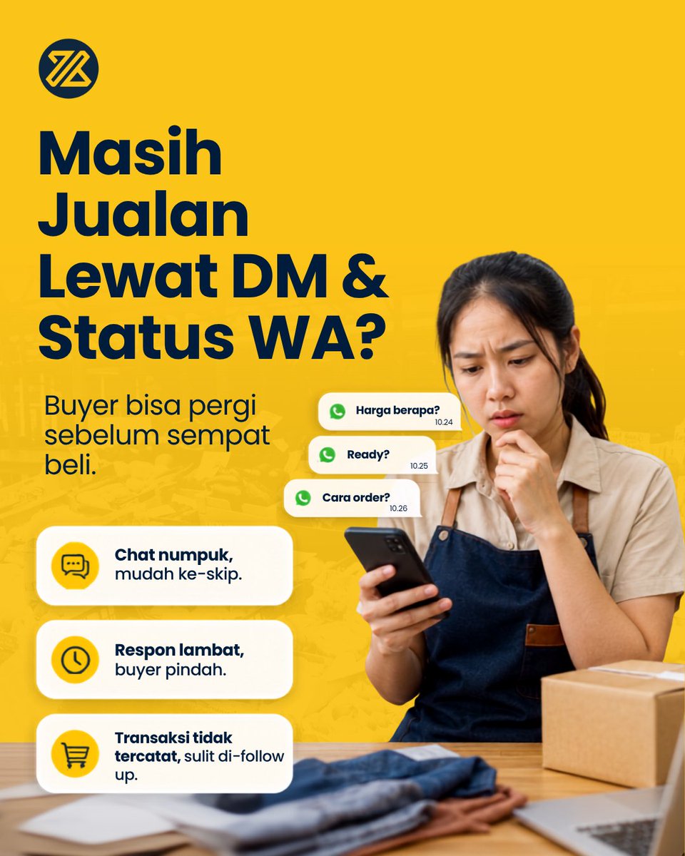 zarfix_ai's tweet photo. Masih jualan lewat chat dan status WA?

Kalau buyer harus tanya harga, stok, sampai cara order, mereka bisa keburu pergi sebelum membeli.

Buat proses belanja lebih mudah dengan etalase digital di Zarfix. Produk, harga, dan informasi jualan tampil lebih jelas sehingga buyer lebih https://t.co/LpIsyKfZN2