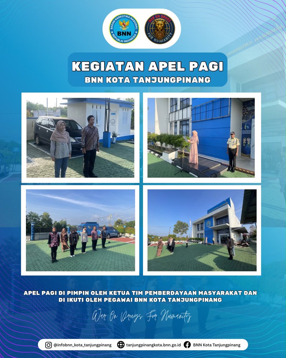 bnnktpi's tweet photo. 🇮🇩 Mengawali hari dengan disiplin dan semangat pengabdian.

Pelaksanaan Apel Pagi BNN Kota Tanjungpinang dipimpin oleh Katim Dayamas, Susi Lisdawati, S.Kep, dan di ikuti oleh pegawai BNN Kota Tanjungpinang ✊🏻
#BnnkTanjungpinang
#BNN kota Tanjungpinang
#WaronDrugsForHum https://t.co/CIH30qJuhx