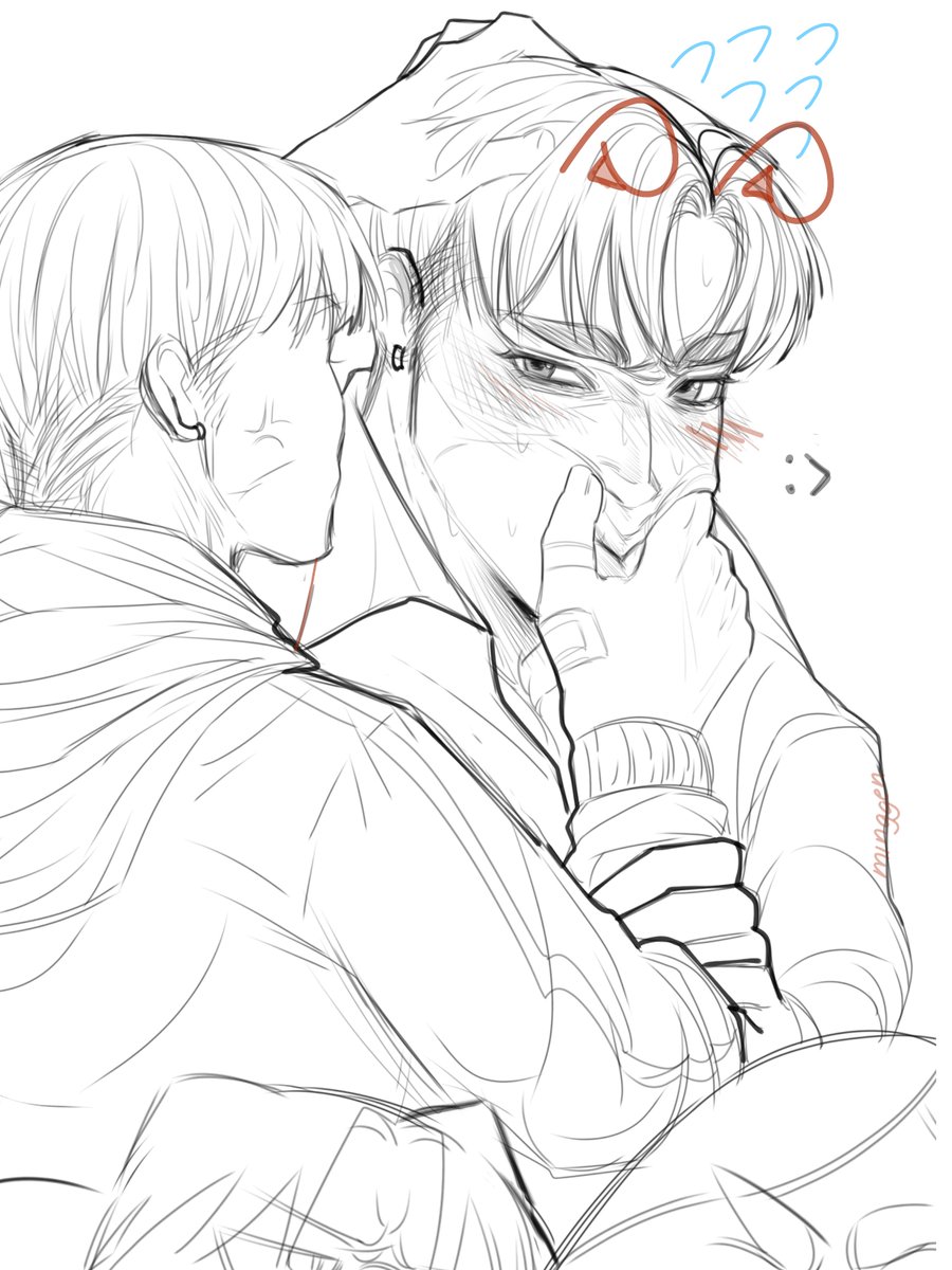 ackrbounds's tweet photo. delinquents 2 — Erwin tried to copy Levi's hairstyle, ended up looking like a giant dumbass (he got embarrassed instead lolol)

#aottwt #SnK #Eruri #進撃の巨人 #ErwinSmith #LeviAckerman #AU #Sketch #modernau https://t.co/3AtG3msW4f