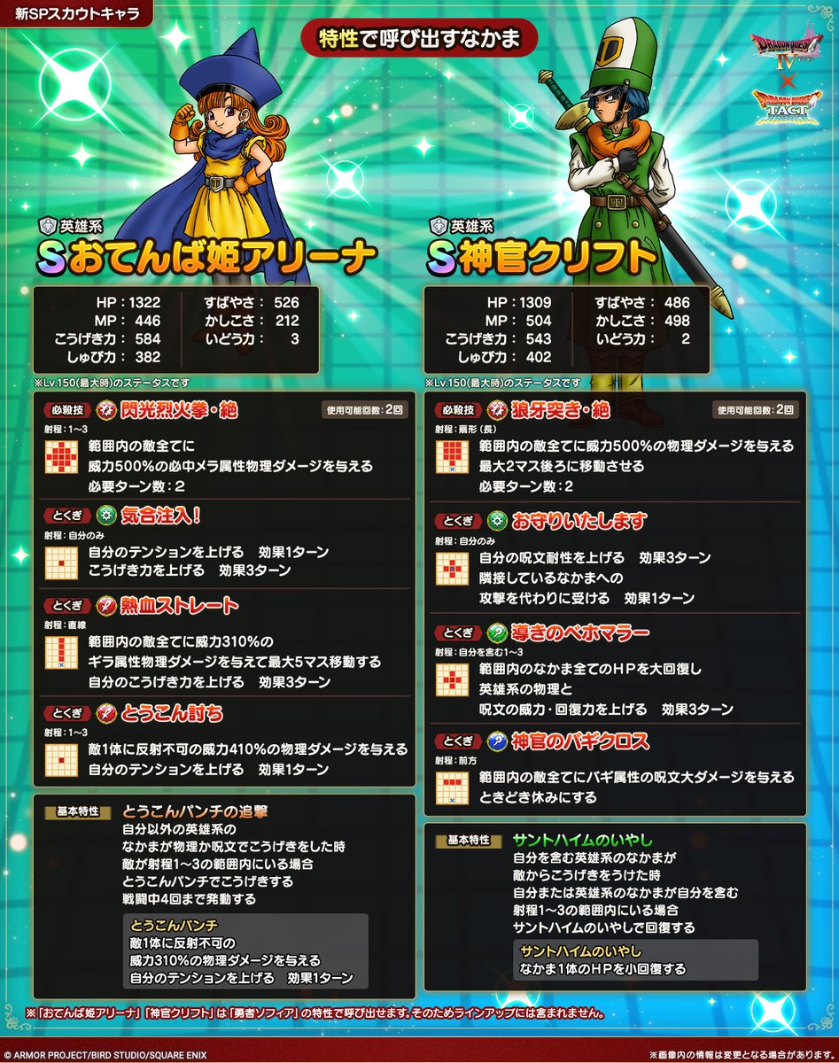 DQ_TACT's tweet photo. 【予告】
7/16(木)に登場する「勇者ソフィア」の特性で呼び出される「おてんば姫アリーナ」「神官クリフト」の性能をご紹介します！

#ドラクエタクト https://t.co/Qbn8rOfdG2