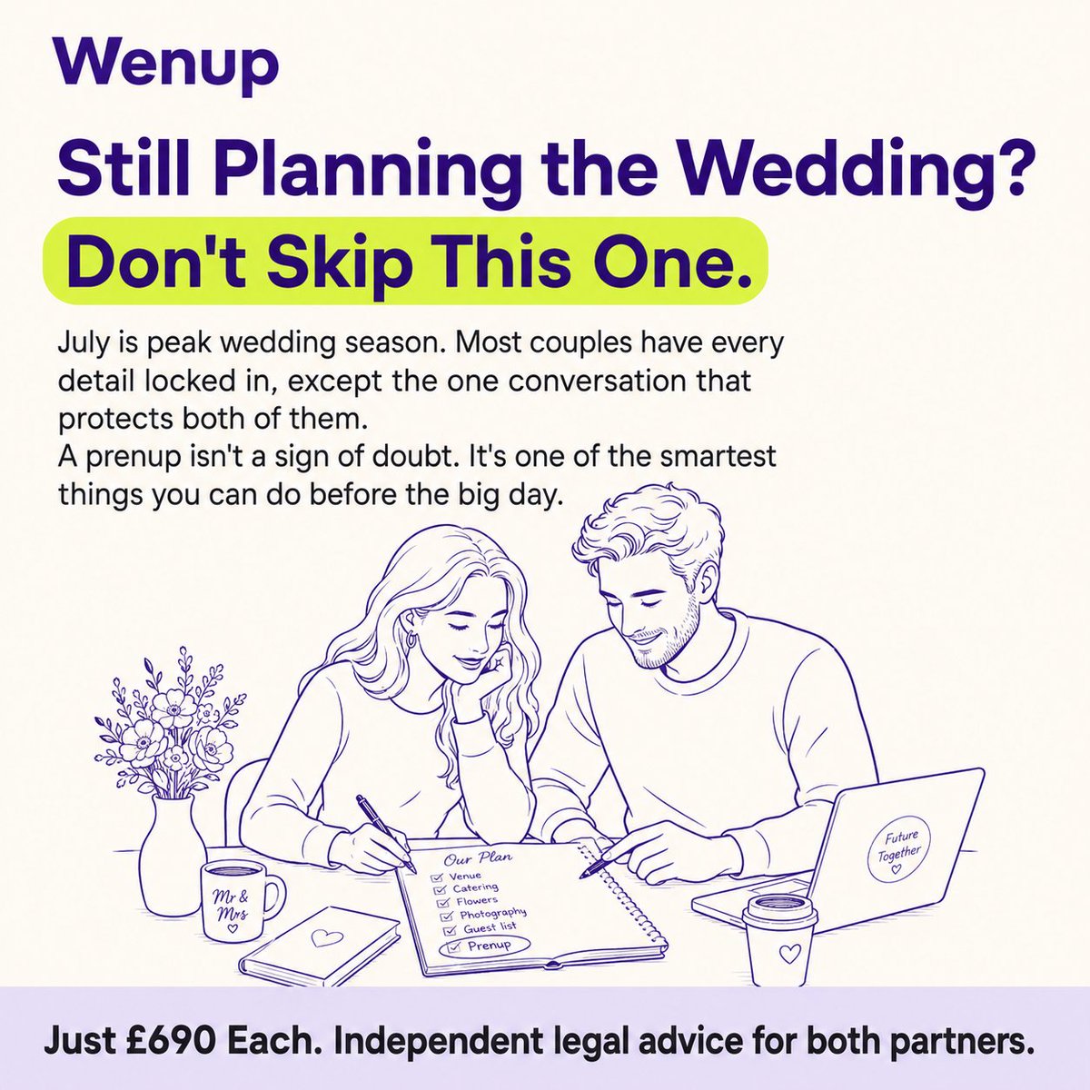 wenupuk's tweet photo. Most couples spend months planning the wedding. The one conversation that protects both of them takes less than an hour.
A prenup isn't about doubt. It's about starting right. https://t.co/0OnmA36nVb