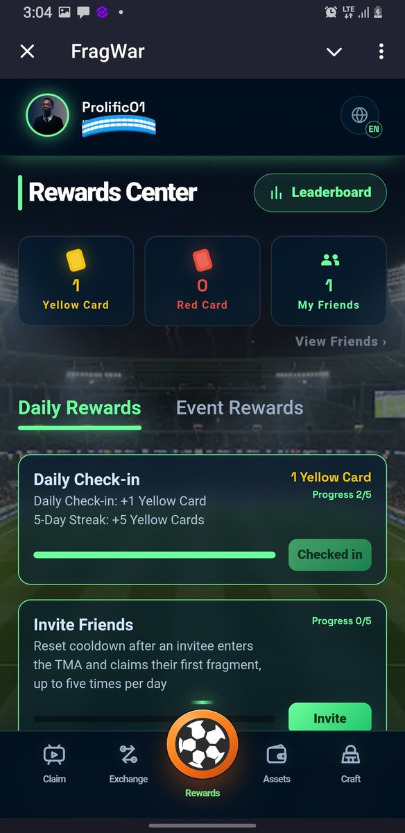 prolificO1_'s tweet photo. 3. 𝗥𝗲𝘄𝗮𝗿𝗱𝘀 𝗦𝗲𝗰𝘁𝗶𝗼𝗻: This is the central hub for tasks and events.

This is where you will find daily tasks, special events like the CrabX campaigns.

You also see the leaderboard positions and bonus campaigns. You check in daily for new events to participate in.

4. 𝗔𝘀𝘀𝗲𝘁𝘀 𝗦𝗲𝗰𝘁𝗶𝗼𝗻: This is simply your wallet dashboard. This is where you see your fragments holdings and total portfolio value.

This is simply your scorecard to track your progress.

5. 𝗖𝗿𝗮𝗳𝘁 𝘀𝗲𝗰𝘁𝗶𝗼𝗻:  This is where you combine items to create higher valie assests. 

There are two crafting modes here;
➺ The bet craft where you combine bet tokens and cards.
➺The Cbet craft which is the premium crafting tier.

At first, understanding the card system was hard but I later understood that the yellow cards were the basic crafting material and the red cards were the advanced crafted item.

In summary, to get a red card you need 50 Bet and 2 yellow cards.