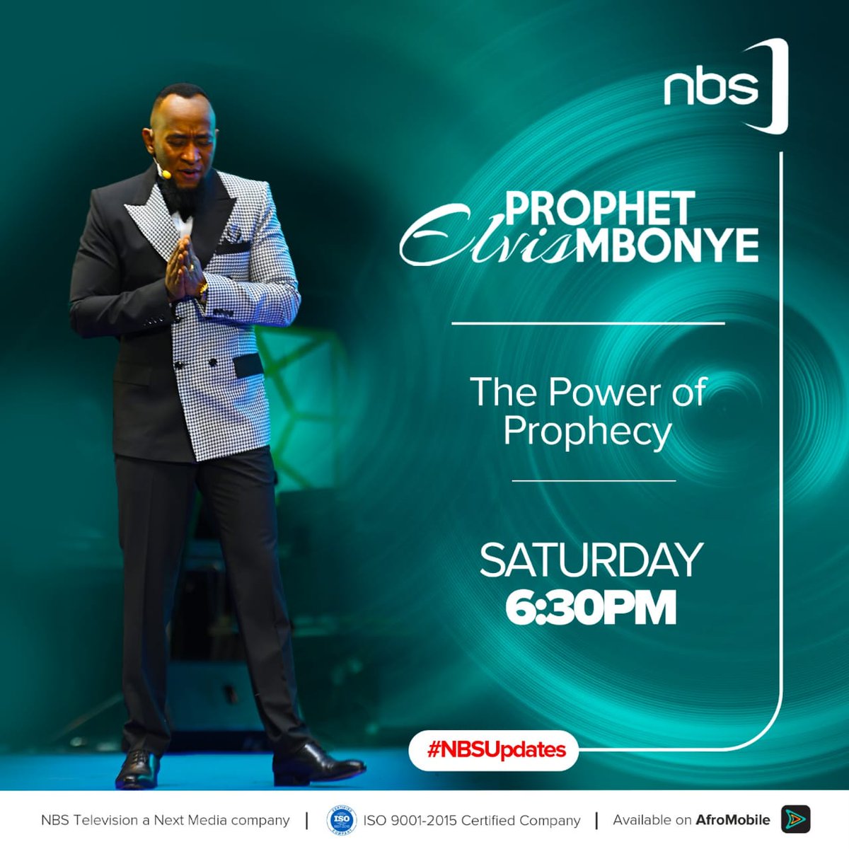 nbstv's tweet photo. Your Saturday evening starts with a message of hope and purpose.

Don't miss The Power of Prophecy with @Prophet_elvis  at 6:30 PM on NBS TV. Tune in and be part of an uplifting experience.

#NBSUpdates #ProphetElvisMbonye https://t.co/n8q4EhN8H9