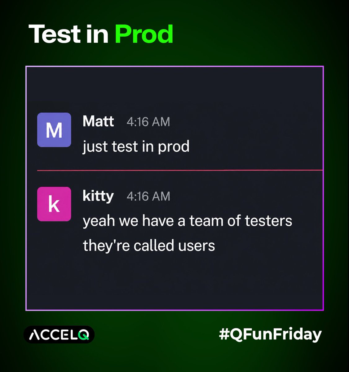 ACCELQ's tweet photo. Every QA team has heard this joke.
No QA team wants to live it.

Wishing everyone a bug-free weekend! 😄

#QFunFriday #SoftwareTesting #ACCELQ https://t.co/N3mN9pMiSP