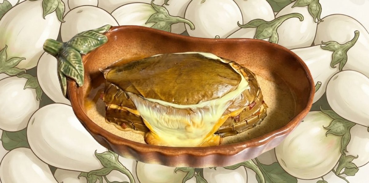 nasukarasunasu's tweet photo. とろーり旨ナスのミルフィーユナス🍆

Millefeuille→「Mille=1000」「feuille=葉っぱ」という意味ナス。

ロマンス諸語群だから、フランス語もスペイン語も似てるナスよ。

Milも1000ナス。
何の事かよくわからないナスけど🤔

#なす　#ナス　#茄子　#茄子カラス　#NONASUNOLIFE　#茄子カラスseason3 https://t.co/OqOigTqWOB