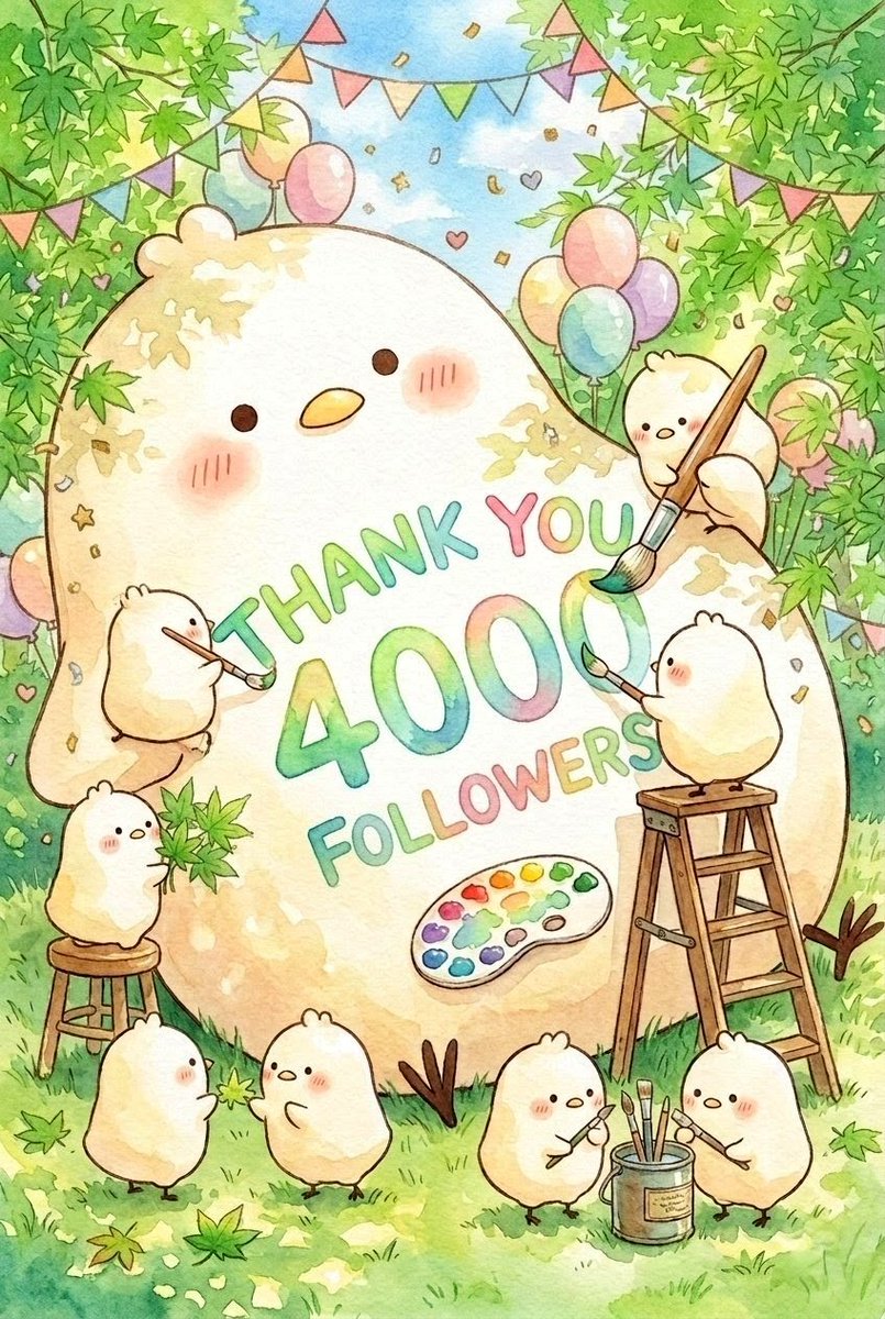 NiwatoriMochi's tweet photo. この度嬉しいことにフォロワー様が4000名様になりました🙏🏻✨

いつも見ていただいている皆様のおかげです
ありがとうございます( *´꒳`*)🍀.*

少しでもお返しできるよう、もちちゃん達と癒しをお届けしていけたらと思っております😊✨

イベントもいつかはや��てみたいですね🌸
(やるとは言ってない)

これからもにわとりもちちゃんをよろしくお願いします٩( ´ω` )و🎶
 #AIイラスト  #AIart️️️️️️️️️️️️️️️️️️️️️️️️️️️️️️️️️️️️️️️️️️️️️️️️️️️