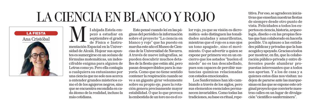 microBIOblog's tweet photo. La ciencia en blanco y rojo, ciencia en san Fermín.
En @DiariodeNavarra https://t.co/oFFat2effJ