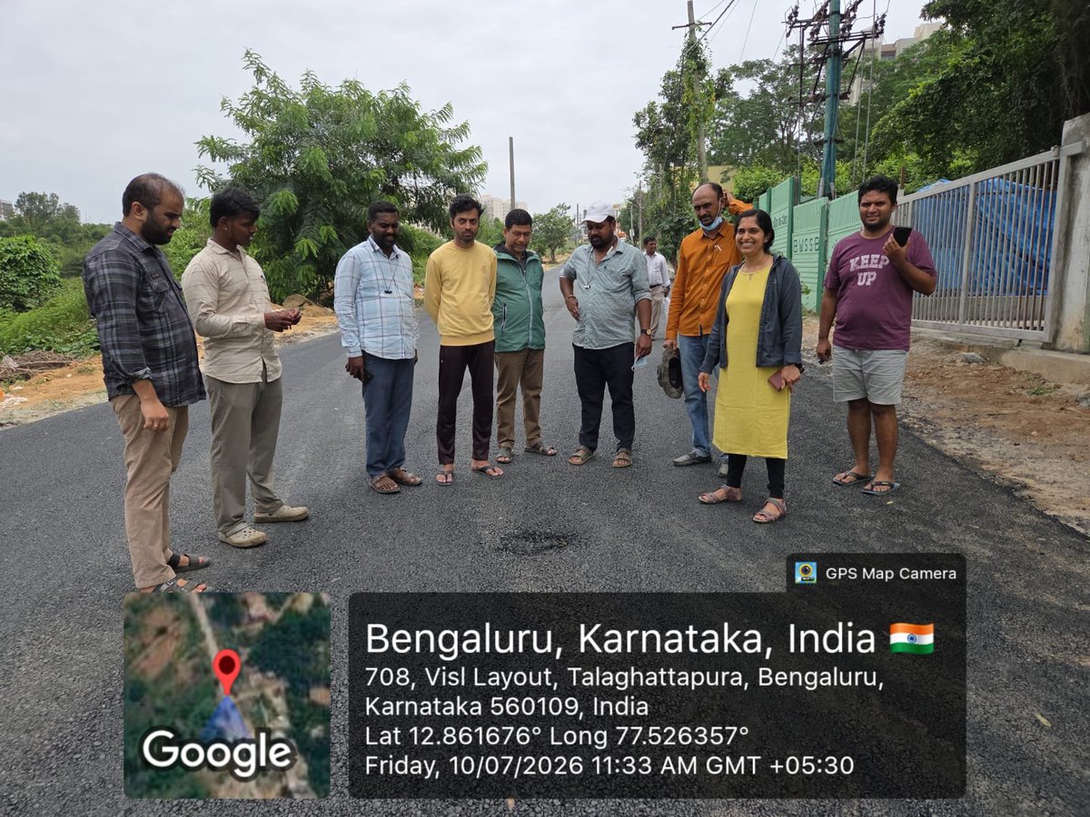 BDAOfficialGok's tweet photo. With reference to the above tweet regarding the photographs, the following details are submitted for your kind information.

Shri Sharath, AEE, BDA, has been present at the site from morning till evening for the past two days, supervising the work from the commencement until completion. The work is being carried out with the required quantity and quality standards.

Today morning, the location was inspected along with the local residents and the BWSSB Engineer. With reference to the tweet photographs, it was observed that the reported issue was not a pothole. The particular point was intentionally left open to identify the manhole cover for maintenance work by the BWSSB department.

The BWSSB team has raised the manhole cover today, and the local residents also inspected the work along with the officials. They expressed satisfaction with the quality and quantity of the work carried out by BDA.

The above information is submitted for your kind information. The site photographs are shared here for your reference.

Regards,
Punith Gowda, Helpline Team,
Bangalore Development Authority
(9483166622)