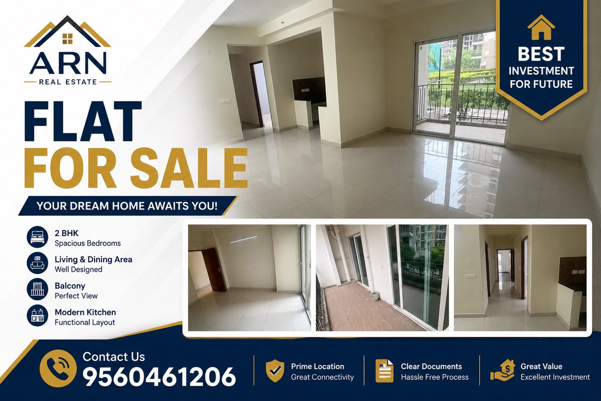 ARNSTATES's tweet photo. 🏡 2 BHK Flat for Sale!

✨ Spacious Layout
✨ Modern Kitchen
✨ Balcony
✨ Prime Location
✨ Clear Documents

Make your dream home a reality today!

📞 9560461206
       Arun maletha
#FlatForSale #2BHK #ARNEstate #RealEstate #Investment https://t.co/KaHmDTt2oH