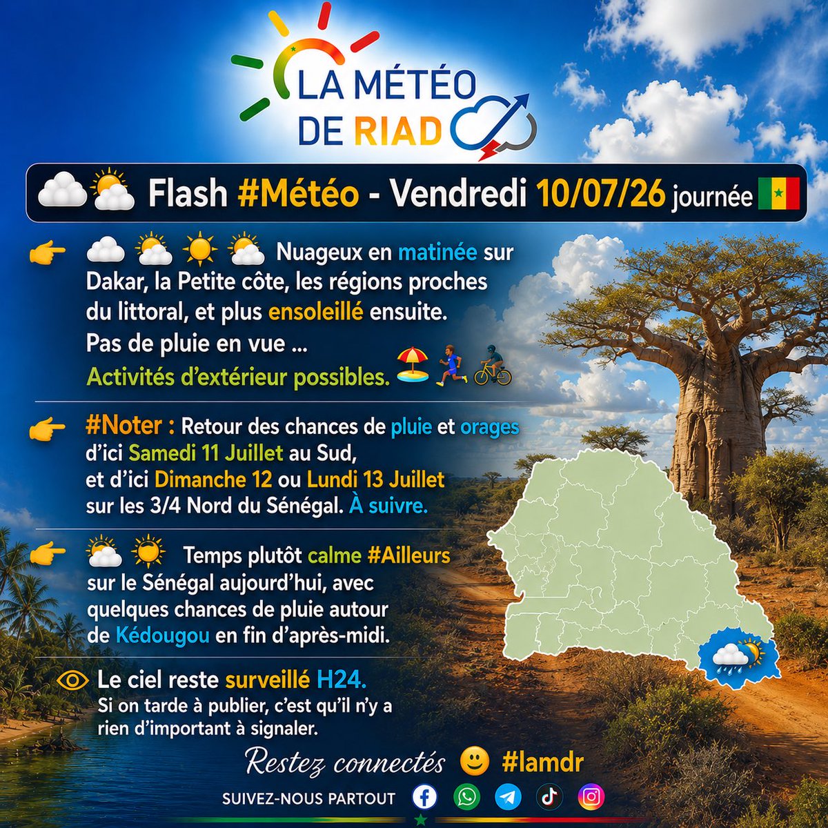 lameteoderiad's tweet photo. ⛅️🌤️ Flash #Météo - Vendredi 10/07/26 journée 🇸🇳

#Lamdr https://t.co/FjNhqPXIZH