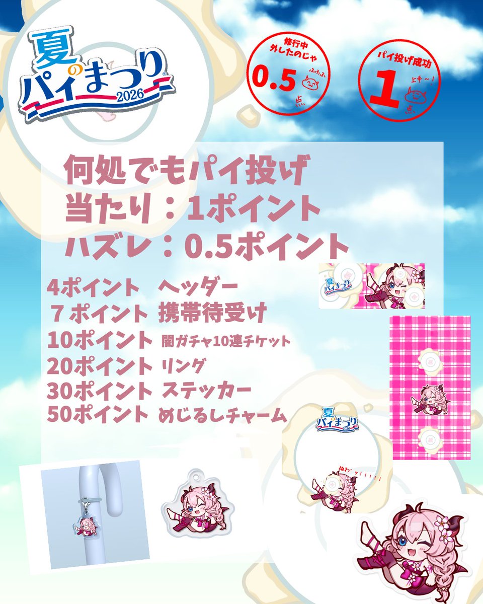 reneeluluca's tweet photo. ((夏のパイ祭り))

詳細＆ポイント
パイポイントを貯めてプレゼントをゲットしよう✨

期間は7月10日～８月10日まで！ https://t.co/Hnu1bSI4NR