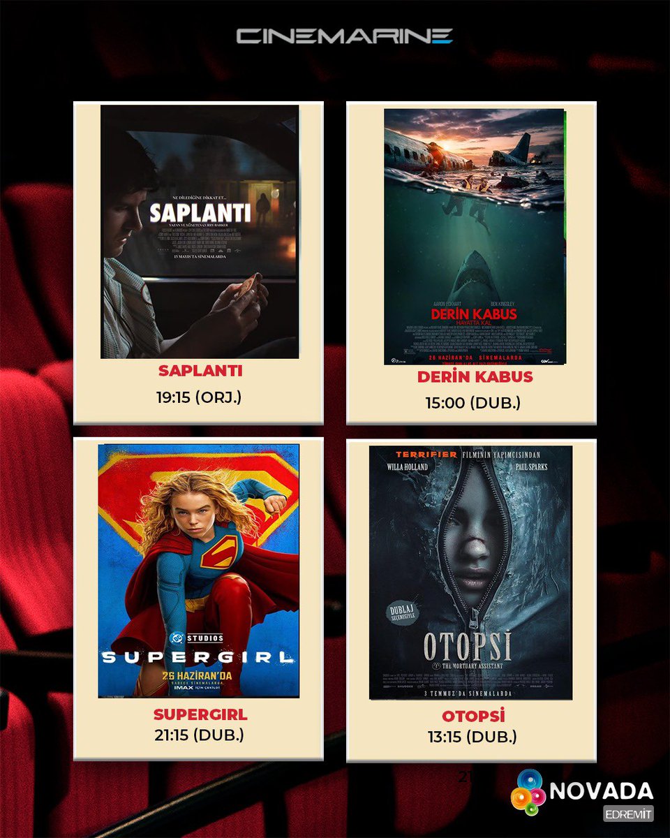 novadaedremit's tweet photo. Bu hafta vizyondakiler! 🎬🎞
(10 Temmuz) 👉🏻kaydır

İletişim: 0266 392 13 30

*Teknik Hazırlık Sebebiyle günün ilk seans biletlerinin 10 dakika önce alınmasını önemle rica ederiz.

#Novada #NovadaEdremit #Cinemarine #Sinema #Cinema https://t.co/NdDz3ZsoOl