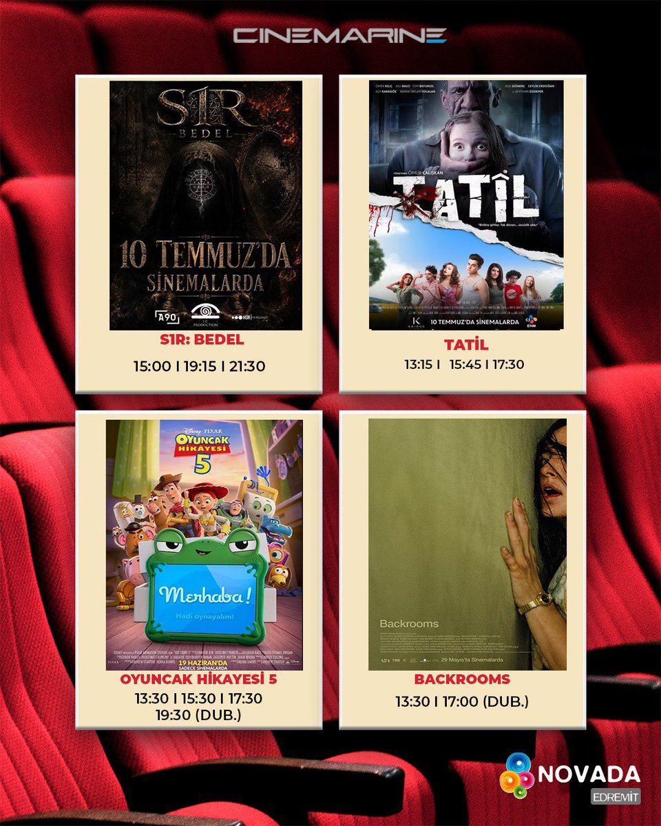 novadaedremit's tweet photo. Bu hafta vizyondakiler! 🎬🎞
(10 Temmuz) 👉🏻kaydır

İletişim: 0266 392 13 30

*Teknik Hazırlık Sebebiyle günün ilk seans biletlerinin 10 dakika önce alınmasını önemle rica ederiz.

#Novada #NovadaEdremit #Cinemarine #Sinema #Cinema https://t.co/NdDz3ZsoOl