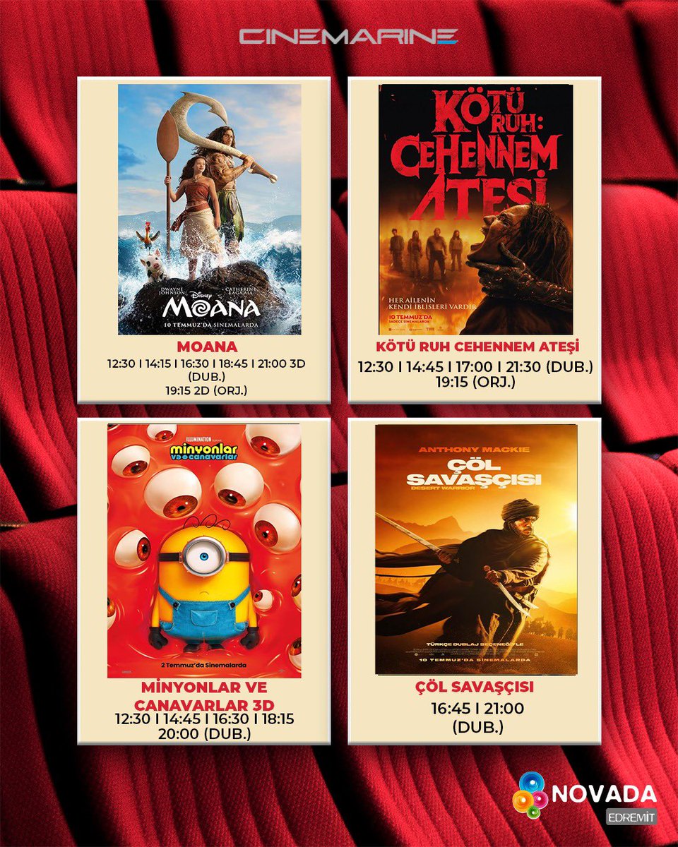 novadaedremit's tweet photo. Bu hafta vizyondakiler! 🎬🎞
(10 Temmuz) 👉🏻kaydır

İletişim: 0266 392 13 30

*Teknik Hazırlık Sebebiyle günün ilk seans biletlerinin 10 dakika önce alınmasını önemle rica ederiz.

#Novada #NovadaEdremit #Cinemarine #Sinema #Cinema https://t.co/NdDz3ZsoOl